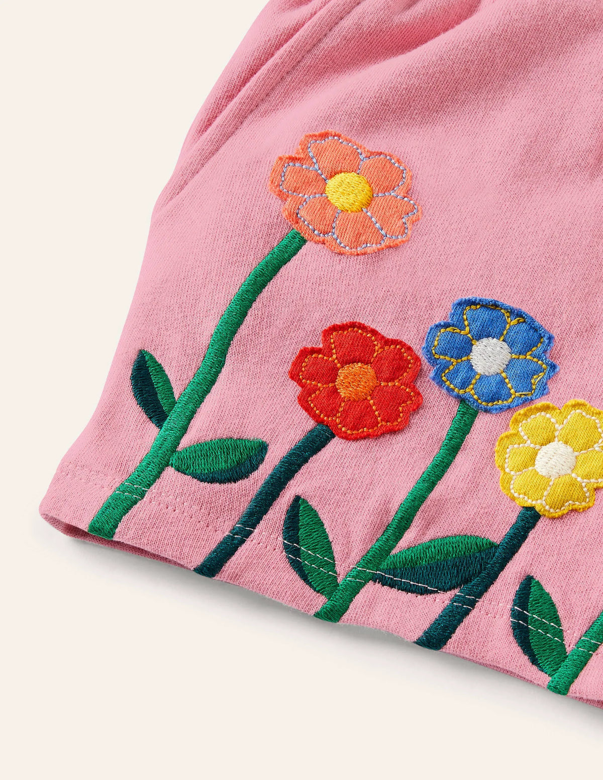 Appliqué Jersey Shorts-Formica Pink Flowers