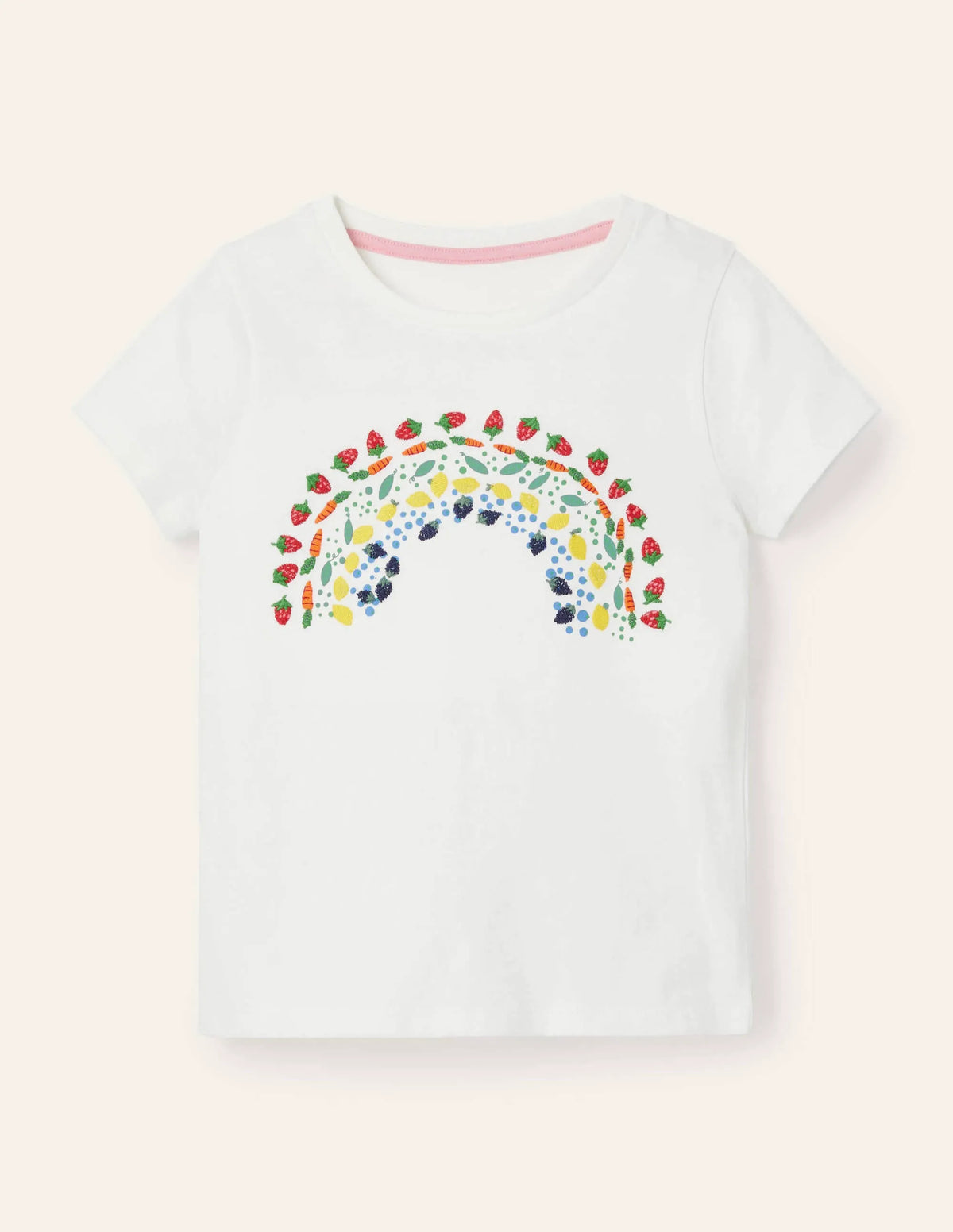 Embroidered Rainbow T-shirt-Ivory Vegetable Rainbow