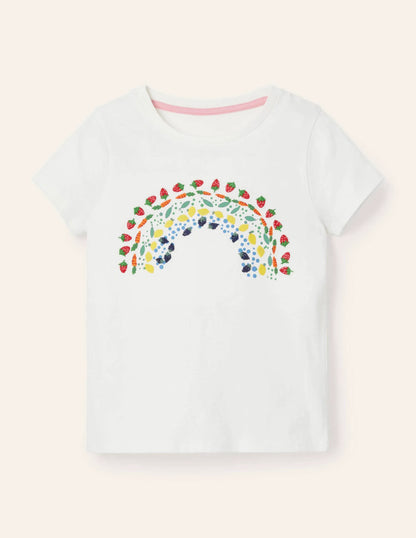 Embroidered Rainbow T-shirt-Ivory Vegetable Rainbow