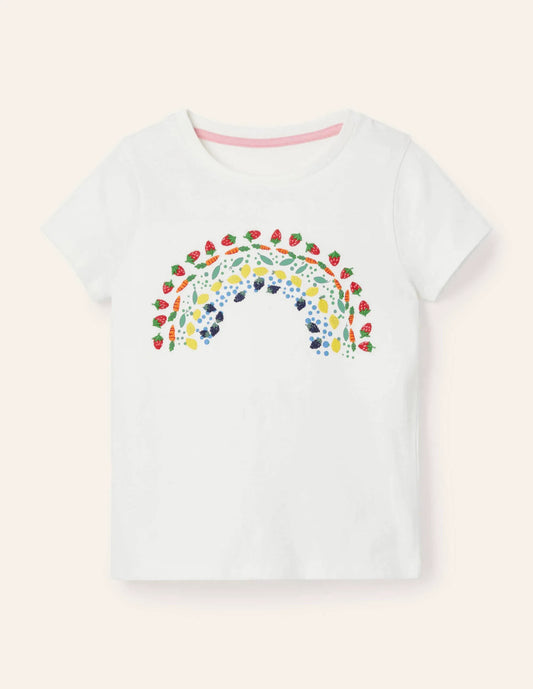Embroidered Rainbow T-shirt-Ivory Vegetable Rainbow