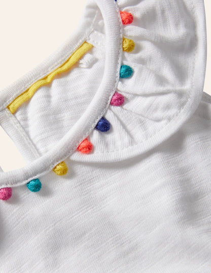 Charlie Pom Jersey Tank-White