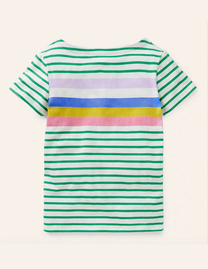 Short-sleeved Breton-Sapling Green/ Lilac Rainbow