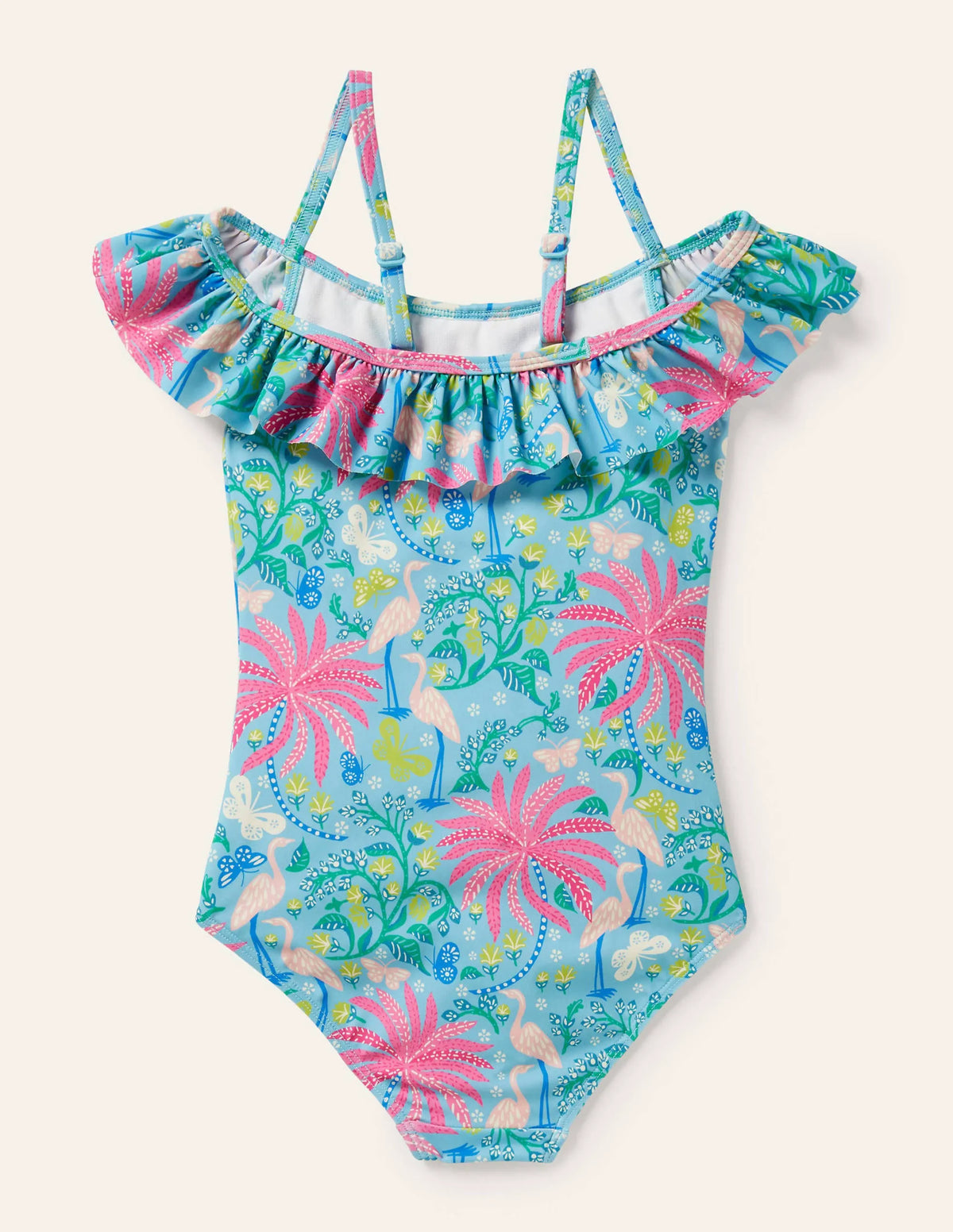 Off-Shoulder Swimsuit-Aqua Blue Tropical Charm
