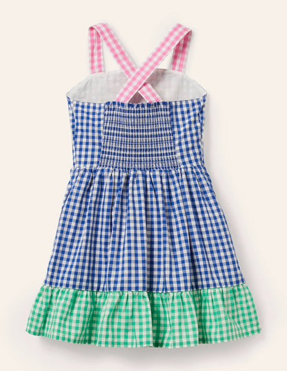 Gingham Woven Sun Dress-Multi Rainbow Scene