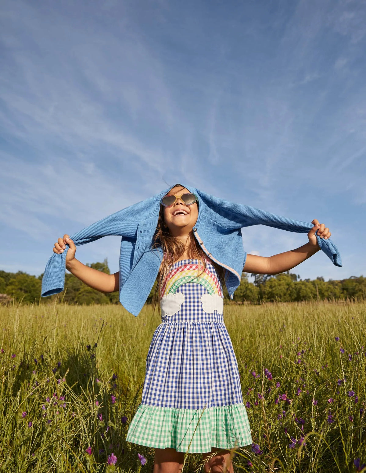 Gingham Woven Sun Dress-Multi Rainbow Scene