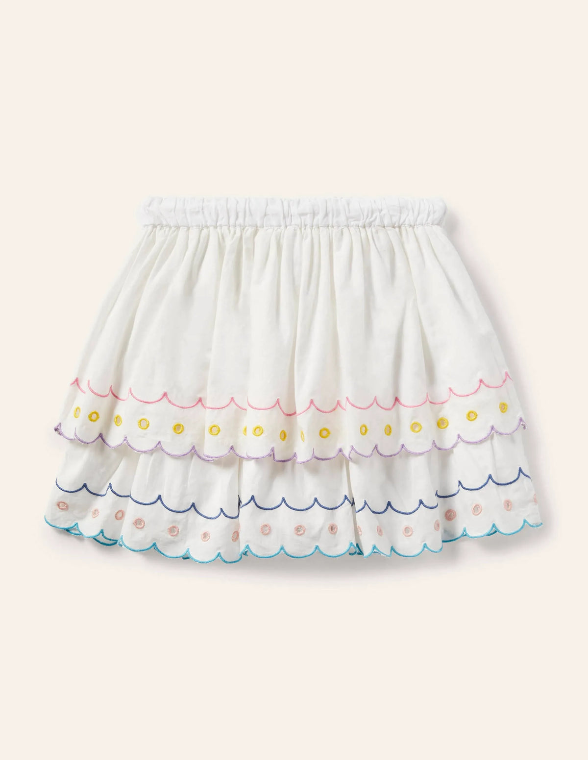 Rainbow Broderie Skirt-Ivory