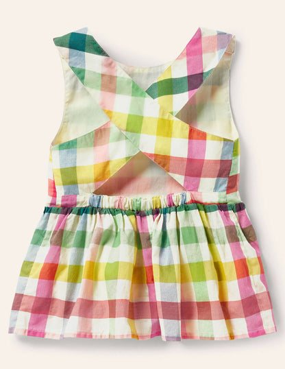 Cross-back Woven Top-Multi Rainbow Gingham