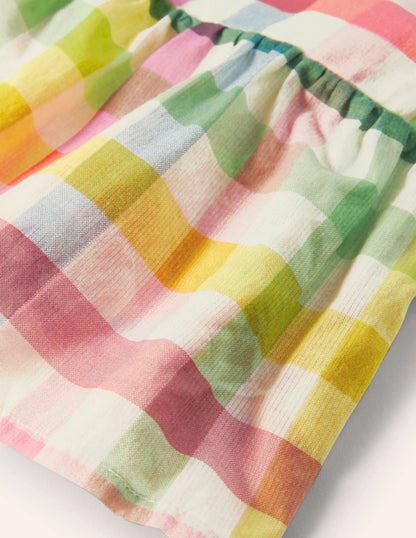 Cross-back Woven Top-Multi Rainbow Gingham