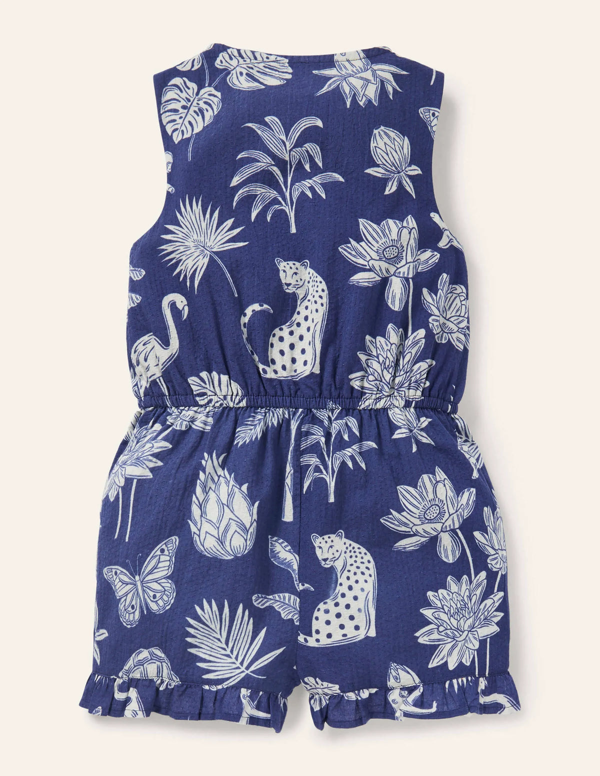 Button-through Woven Romper-Starboard Blue Botanical