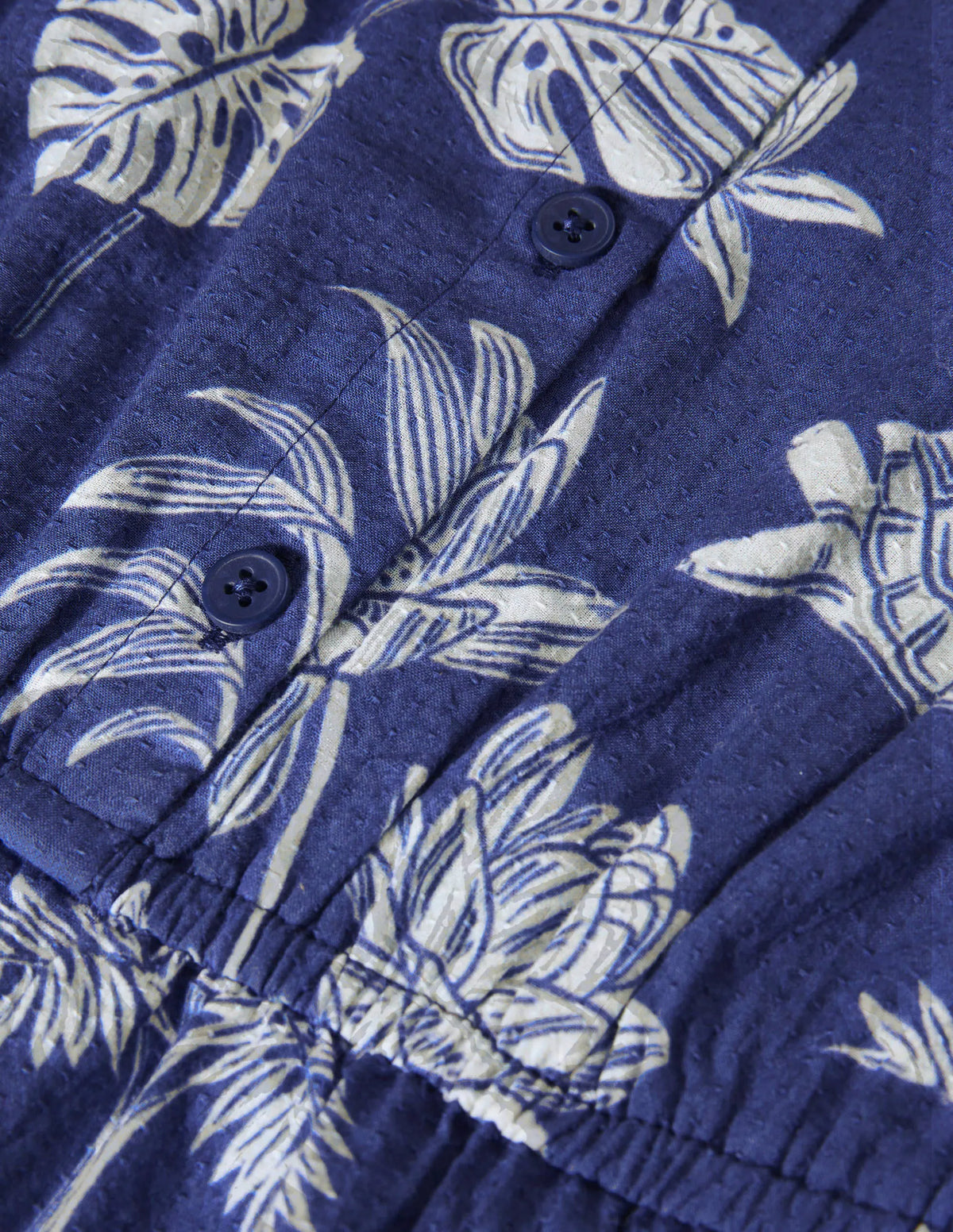 Button-through Woven Romper-Starboard Blue Botanical