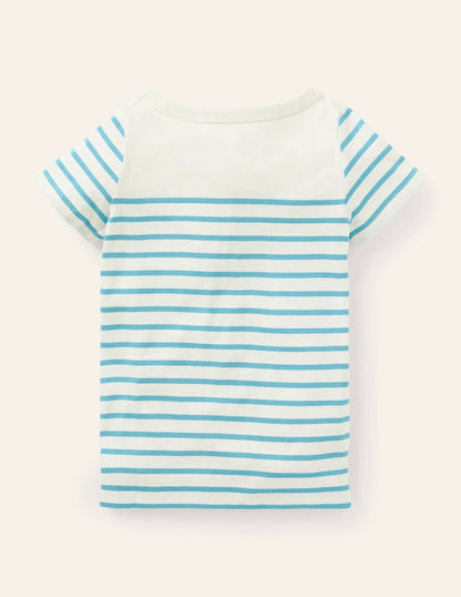 Short-sleeved Breton-Ivory/Blue Rainbow Pocket