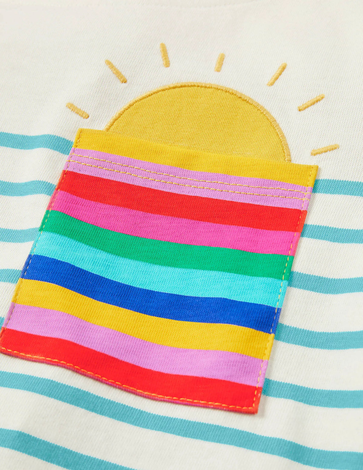 Short-sleeved Breton-Ivory/Blue Rainbow Pocket