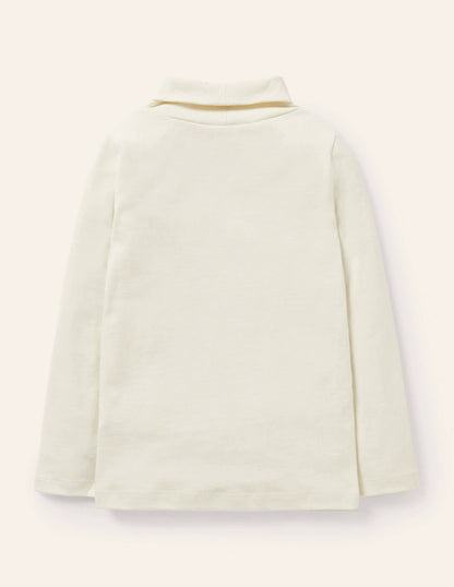 Roll Neck Supersoft T-shirt-Ivory