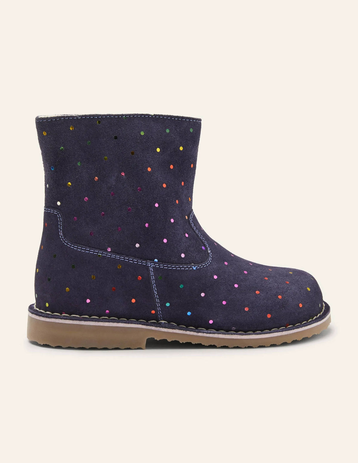 Cosy Short Leather Boots-College Navy Rainbow Spots