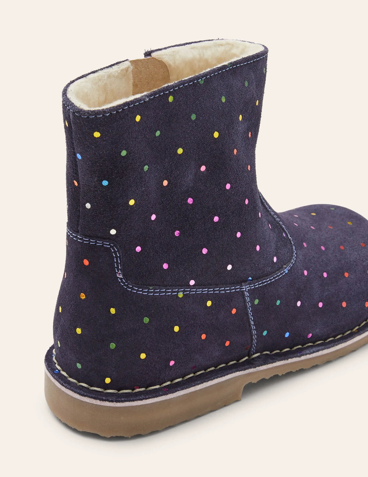 Cosy Short Leather Boots-College Navy Rainbow Spots