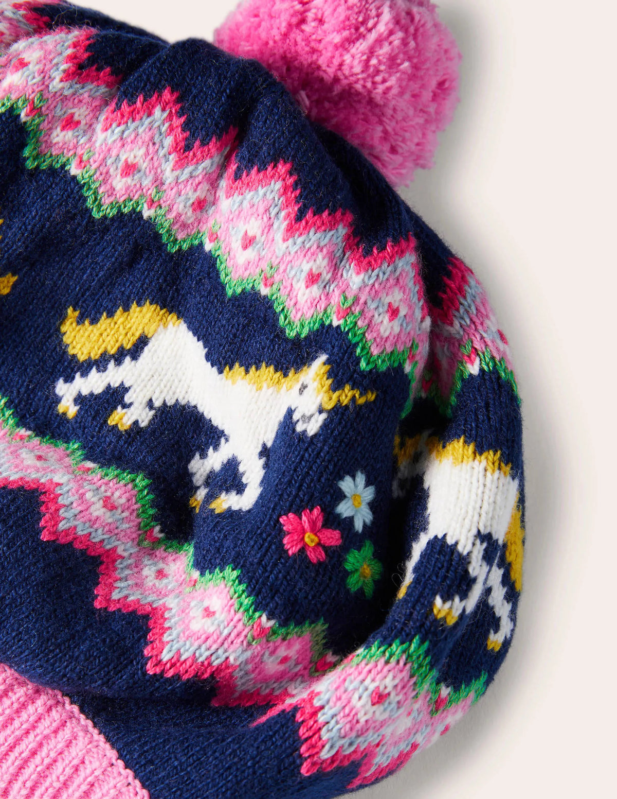 Knitted Fair Isle Beret-College Navy Unicorns