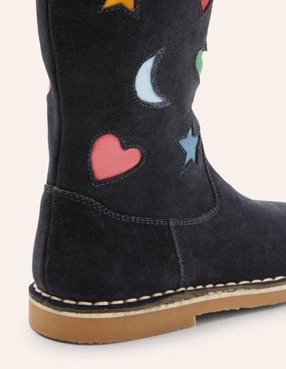 Tall Boots-Navy Suede Rainbow