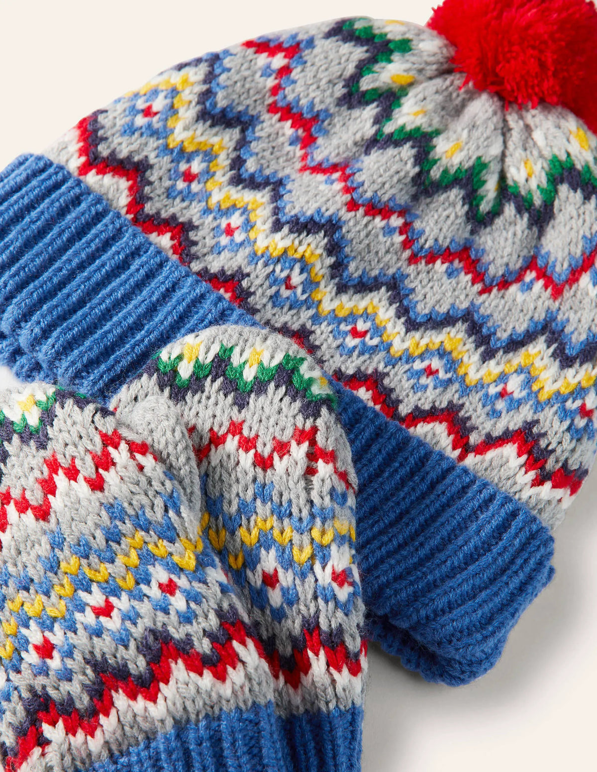 Fair Isle Hat and Mittens Set-Grey Marl
