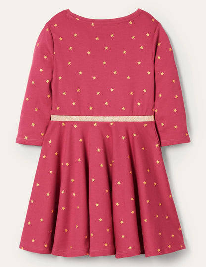 Foil Star Twirly Dress-Pink and Gold Foil Stars
