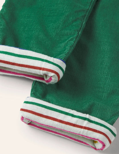 Lined Pull-on Cord Pants-Forest Green