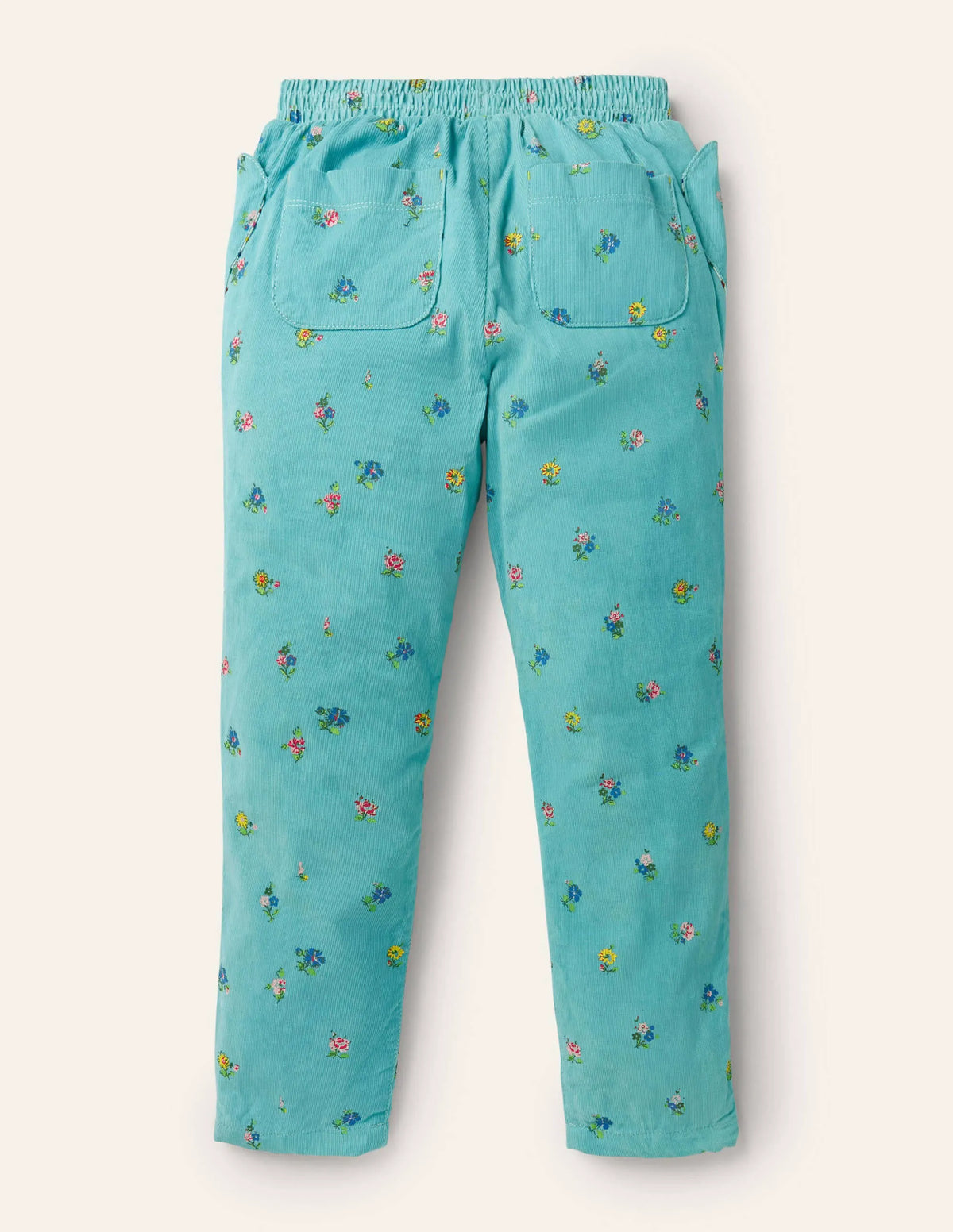 Lined Pull-on Cord Pants-Frost Blue Patchwork Floral