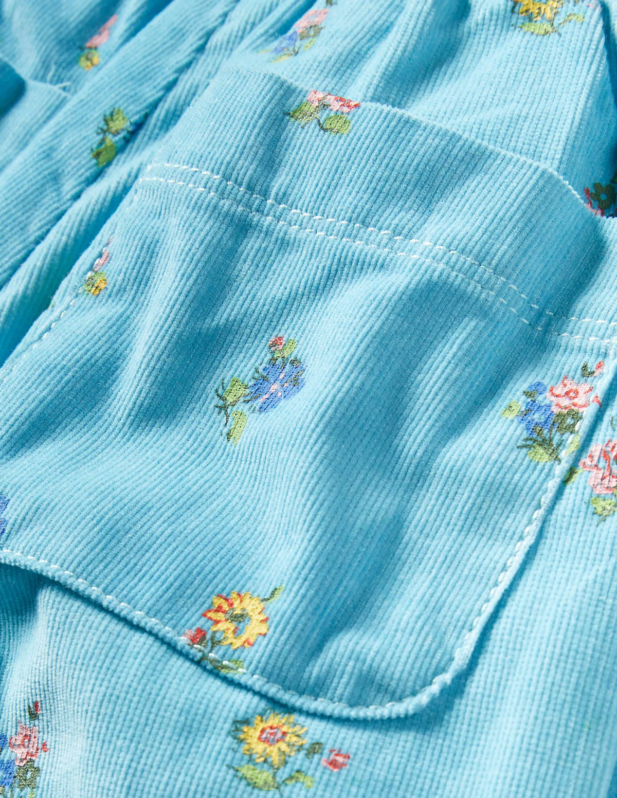 Lined Pull-on Cord Pants-Frost Blue Patchwork Floral