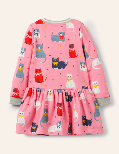 Cosy Printed Sweatshirt Dress-Formica Pink Curious Cats