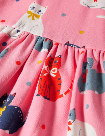Cosy Printed Sweatshirt Dress-Formica Pink Curious Cats