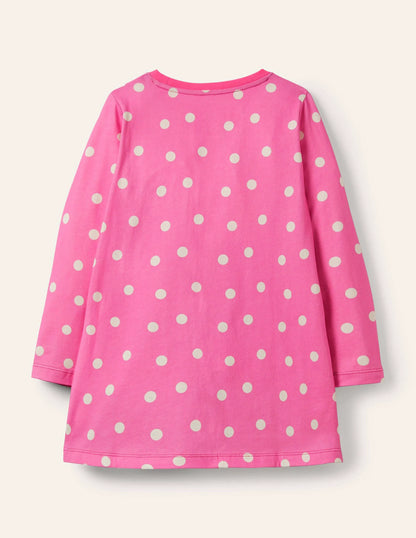 Festive Scene Appliqué Tunic-Bright Pink Pin Spot Dogs