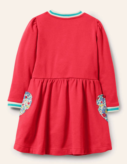 Appliqué Pocket Dress-Raspberry Pink Hearts