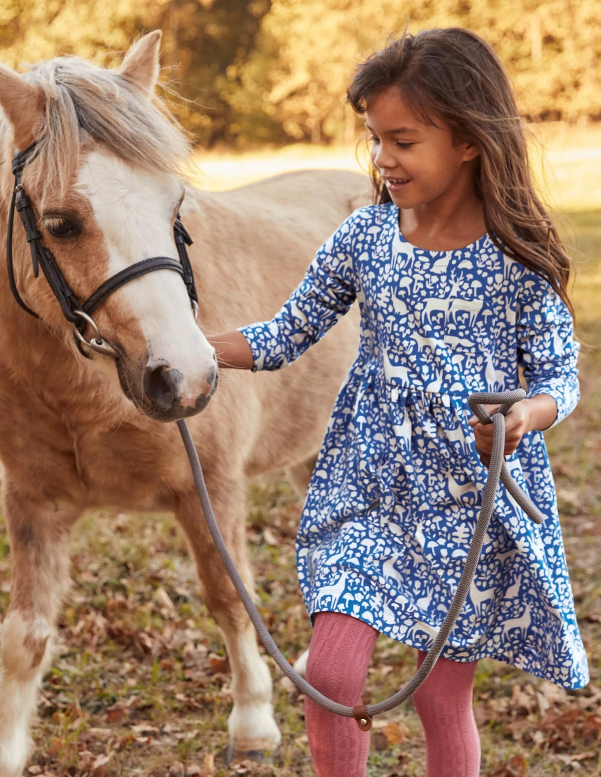 Long Sleeve Fun Jersey Dress-Elizabethan Blue Woodland