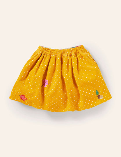 Cord Appliqué Skirt-Honeycomb Yellow Animals