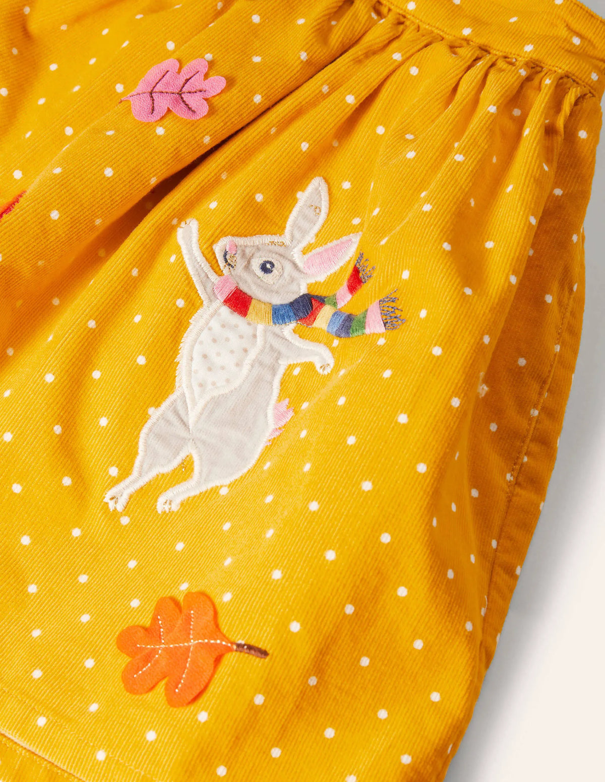 Cord Appliqué Skirt-Honeycomb Yellow Animals
