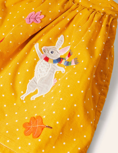Cord Appliqué Skirt-Honeycomb Yellow Animals