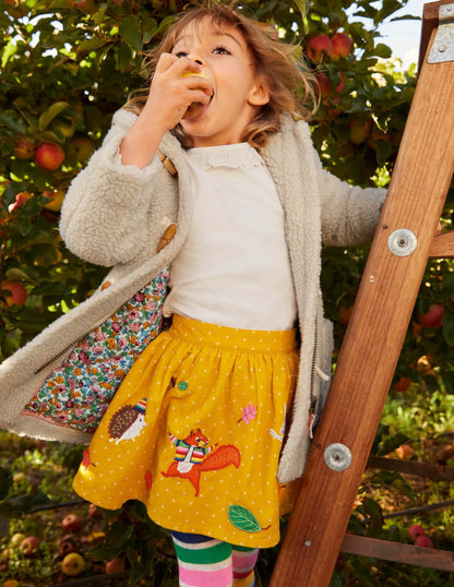 Cord Appliqué Skirt-Honeycomb Yellow Animals