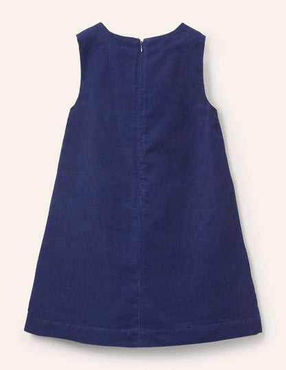 Cord Appliqué Pinafore Dress-College Navy Mice