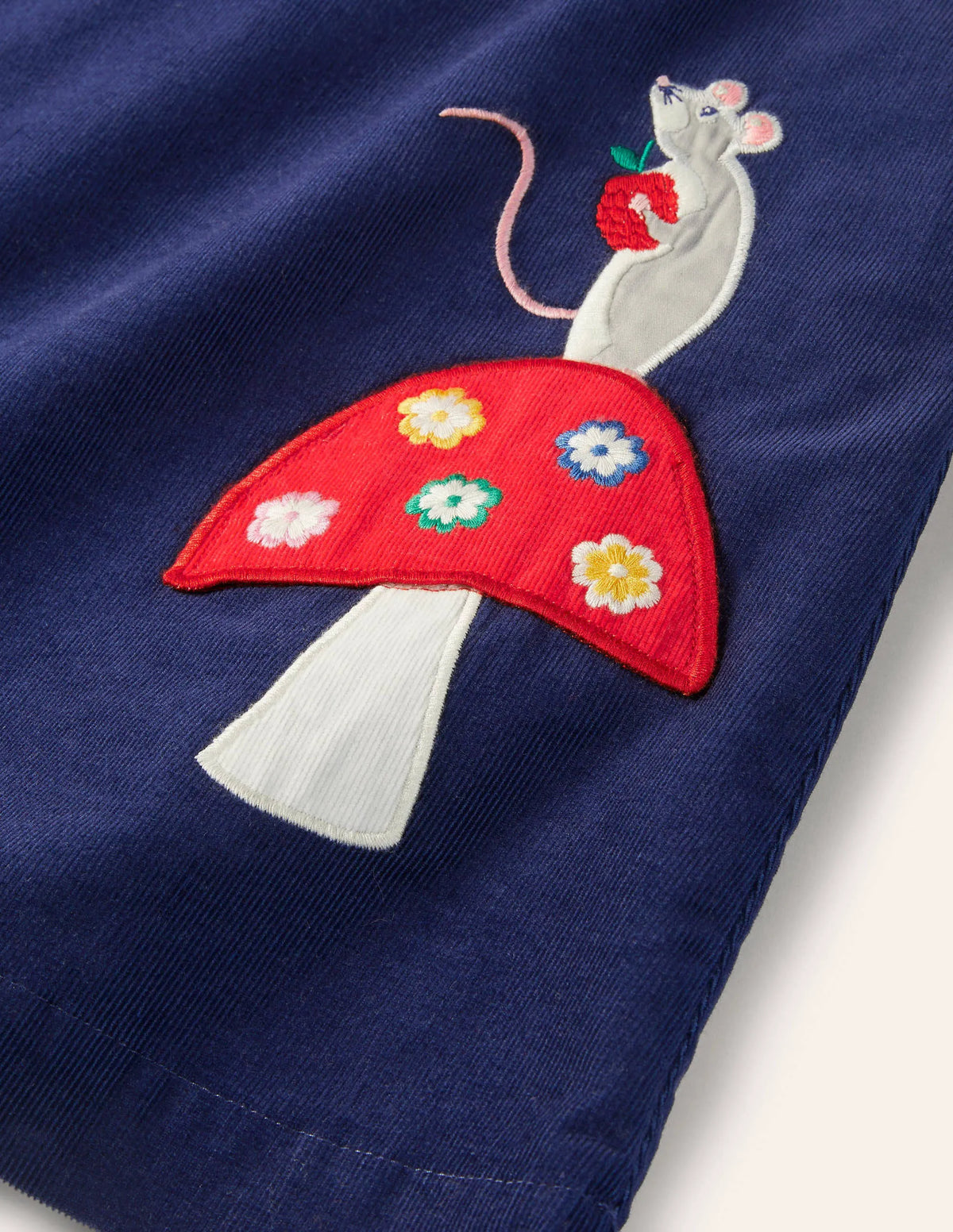Cord Appliqué Pinafore Dress-College Navy Mice
