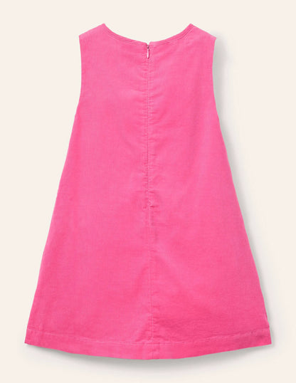 Cord Appliqué Pinafore Dress-Bright Petal Pink Foxes