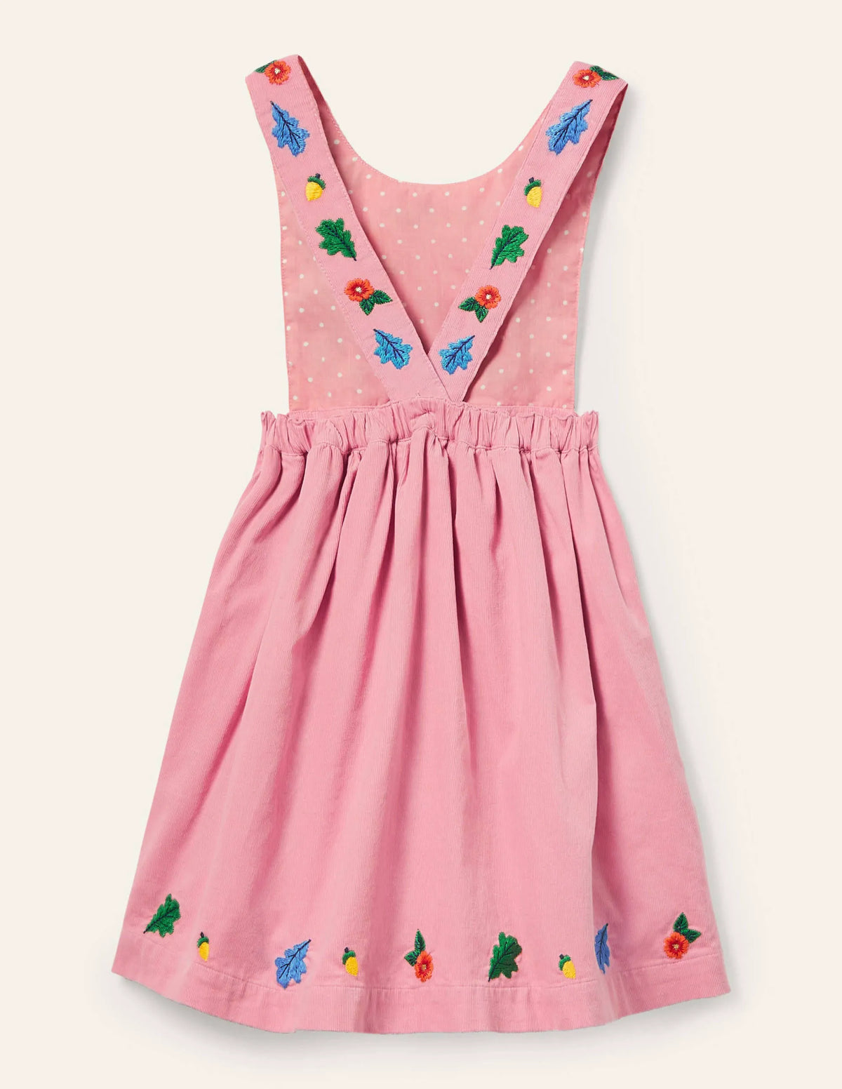 Embroidered Pinafore Dress-Formica Pink Cord