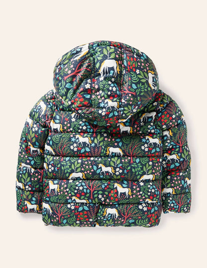 Cosy Padded Jacket-Stormy Blue Unicorn Tapestry