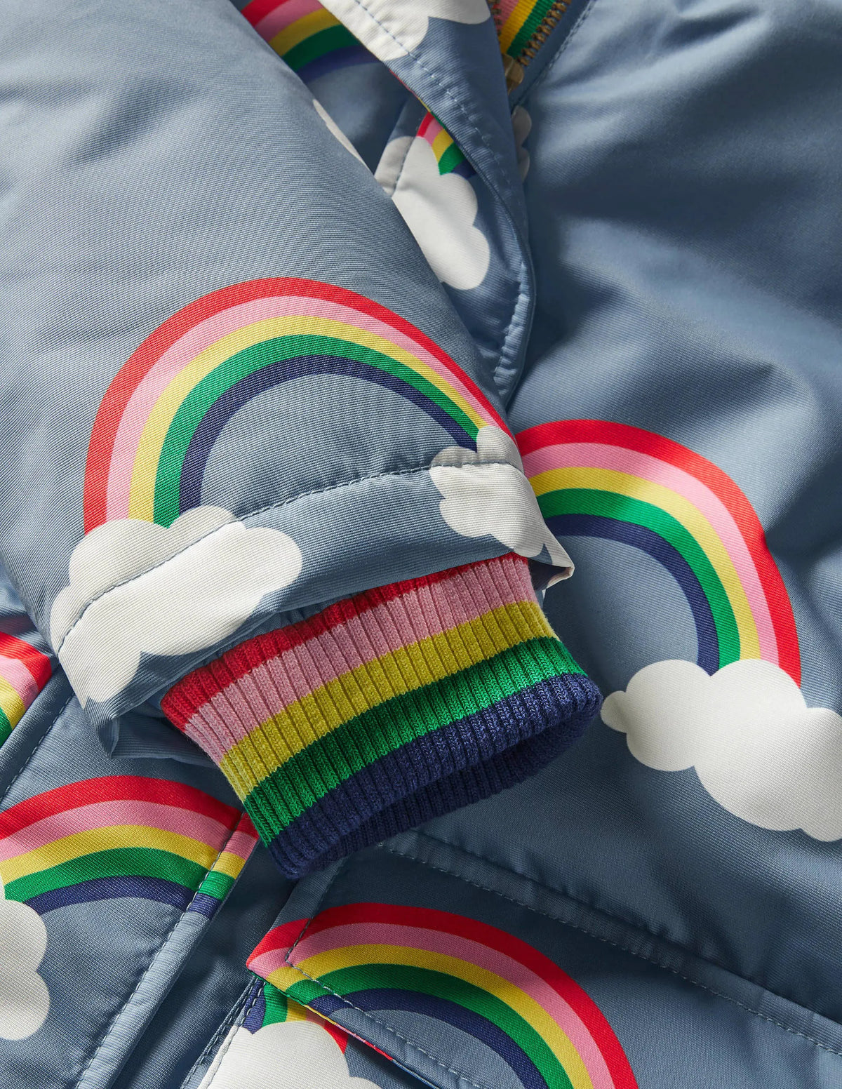 Cosy Waterproof Coat-Wren Blue Rainbow Clouds