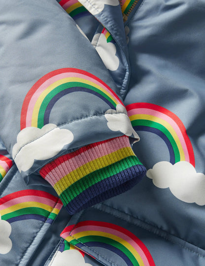 Cosy Waterproof Coat-Wren Blue Rainbow Clouds