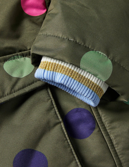Cosy Waterproof Coat-Khaki Green Multi Spot