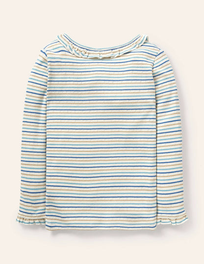 Sparkly Ruffle Pointelle Top-Elizabethan Blue/ Gold