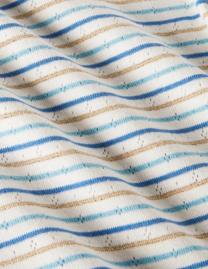 Sparkly Ruffle Pointelle Top-Elizabethan Blue/ Gold