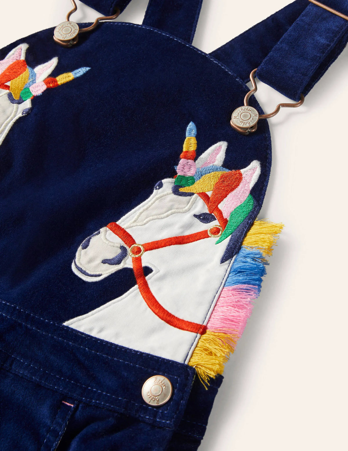 Appliqué Velvet Overalls-Starboard Blue Unicorns