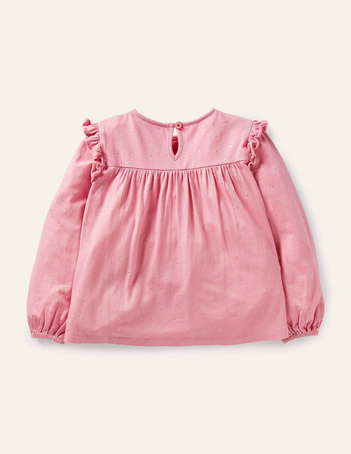 Floaty Printed Ruffle Top-Formica Pink Gold Spot