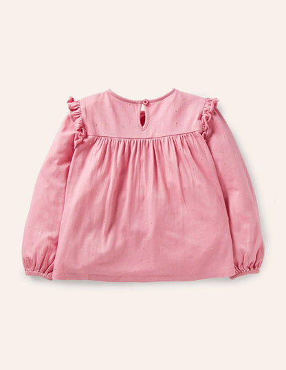 Floaty Printed Ruffle Top-Formica Pink Gold Spot