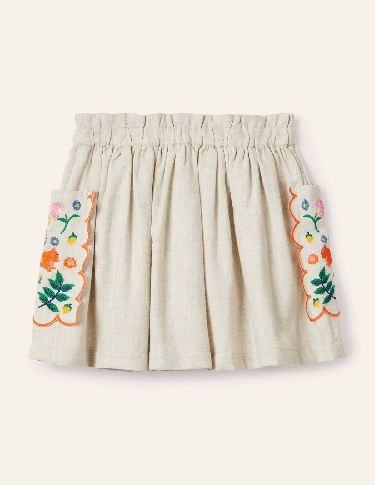 Embroidered Pocket Skirt-Oatmeal Embroidery
