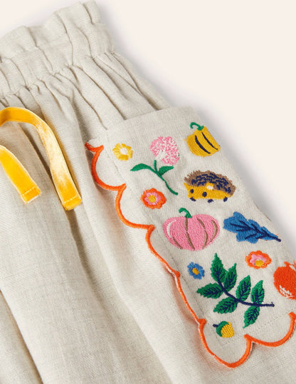 Embroidered Pocket Skirt-Oatmeal Embroidery